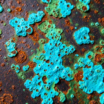 Copper plate with ammonia-fumed patina, aggressive bright turquoise-blue copper 