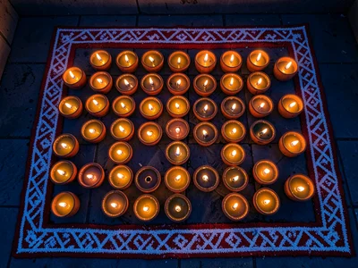 Overhead Grid of Twenty Diyas