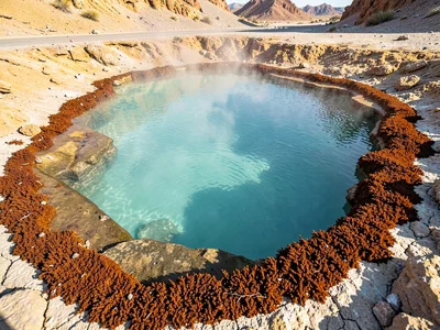 Turquoise water meeting rust bacterial edge