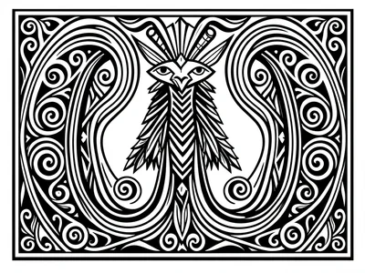 Potlatch screen panel — full rectangular composition with central crest creature