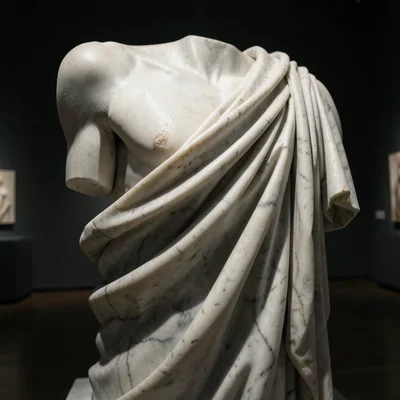 Detail of carved marble drapery: the folds, the pulled tension, the weight of st