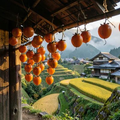 Hoshigaki Persimmons Drying Under Eave