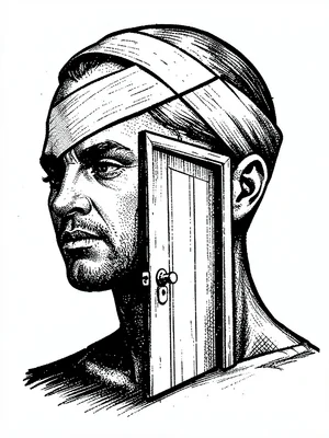 Mental health bandaged closed door