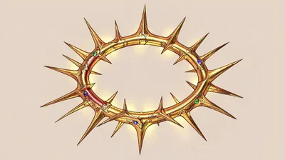 Gold leaf illuminated illustration, crown of thorns , burnished gold leaf areas,