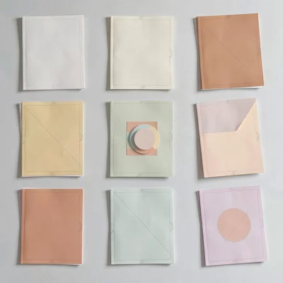 A 3x4 grid of zine-cover mockups in soft warm palette, covers slightly tilted of