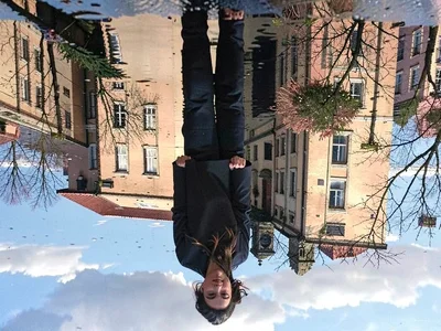 Person waiting reflection in wet