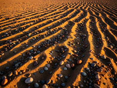 Desert pavement surface, closely packed pebbles with sand blown away from betwee
