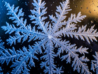 Frost flowers on window, branching crystal dendrites growing across cold glass, 