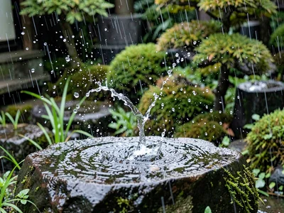 Garden stone with rain patterns fresh