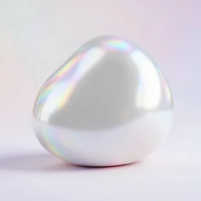 A single large organic form like a smooth stone, in pearl white with subtle irid