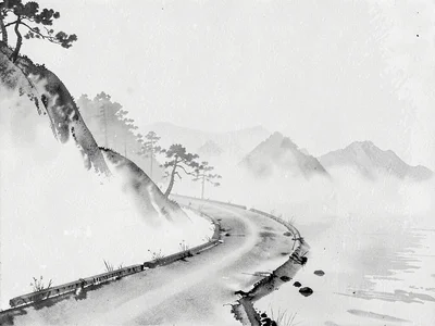 Path curving into mist becoming void