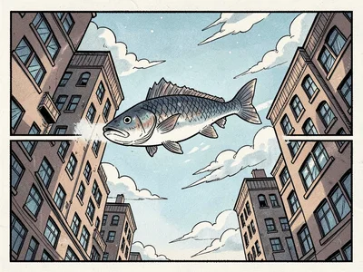 Fish swimming through city