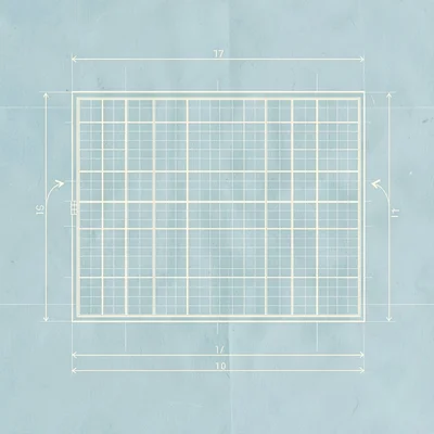 Plan view of a solar field grid drawn as flat schematic, hairline arrow callouts