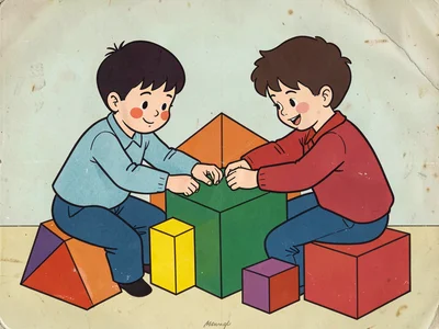Children building with geometric blocks