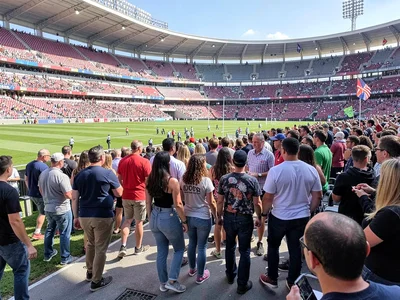 Crowd exiting stadium