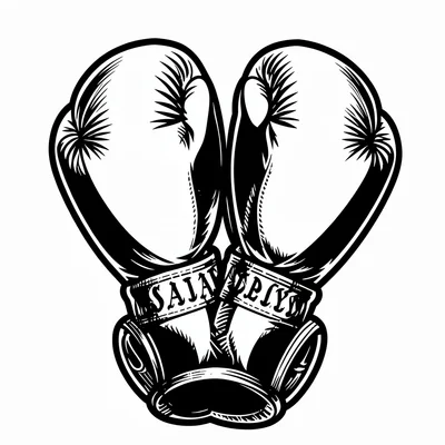 Traditional tattoo flash illustration, Boxing gloves crossed , bold black outlin