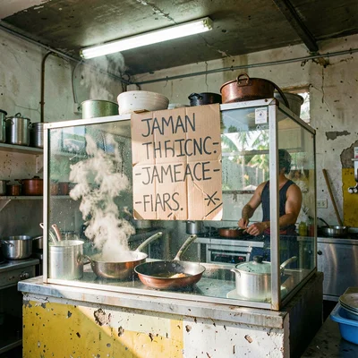 Documentary photograph with Jamaican yard aesthetic, Interior of a cook shop, st