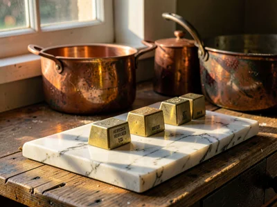 Brass Weights Descending on Marble