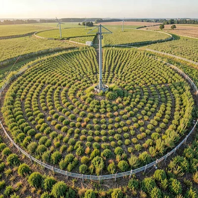 Perfectly circular irrigation pivot fields creating a polka-dot pattern across p