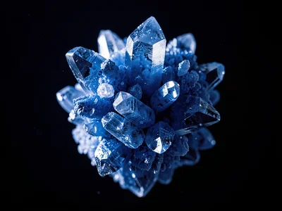Copper sulfate crystal cluster in deep blue