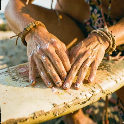 Wax-covered hands with woven bracelet