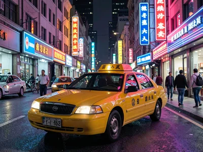 Taxi in neon district