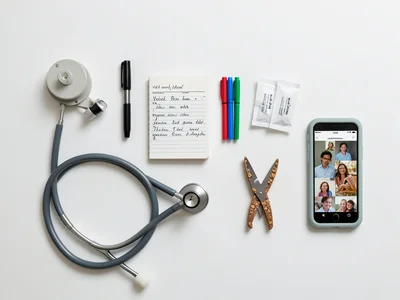 Everything a nurse carries during a 12-hour shift laid out on hospital-grade whi