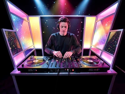 Disco seventies DJ booth