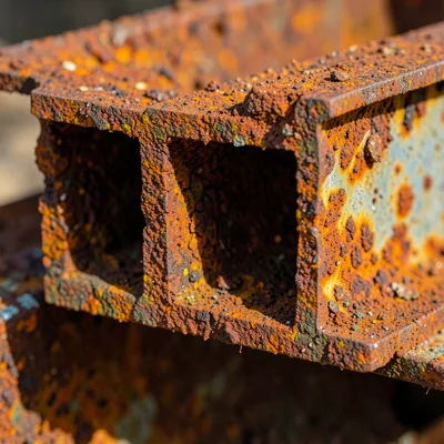 Steel beam cross-section showing rust depth, corrosion geology