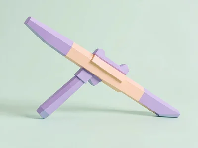 Wound mint lowpoly crossbow with a peach stock and chunky lavender bow arms, on
