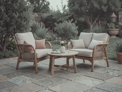 Outdoor furniture on stone patio
