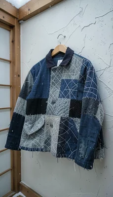 Documentary-style photograph, intimate and close, northern Japanese textile work