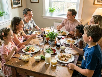 Family dinner table chaos