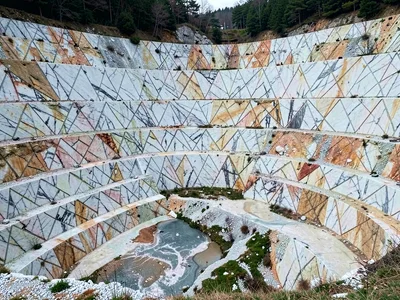 Lichen patterns on abandoned quarry surfaces