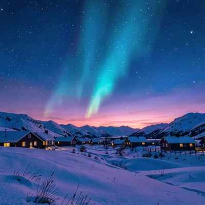 Polar liminal light, extended blue hours, Northern lights beginning to form abov