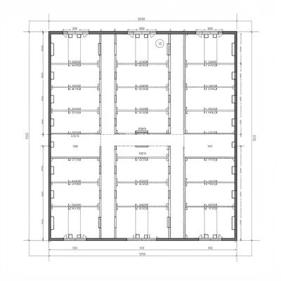 self-storage facility plan with unit grid, drive aisle