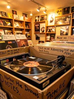 Turntable on counter — record spinning