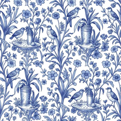 Toile pastoral blue white