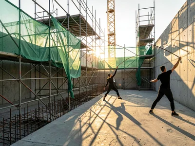 Mesh Shadow Grid — Safety Net on Concrete Floor