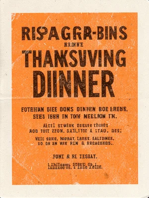Risograph-printed thanksgiving dinner invitation in orange and brown, festive ty