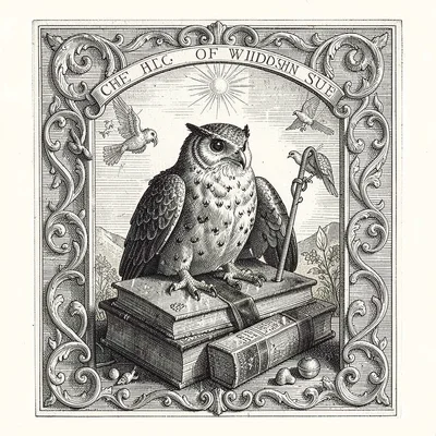 Allegory of wisdom with owl and books