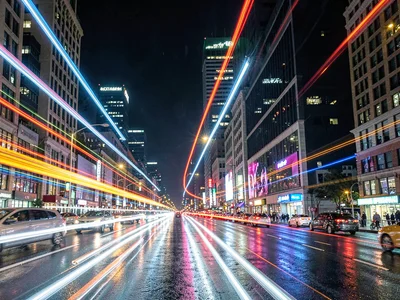 Night city lights as motion streaks