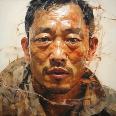 Painting portrait by Jenny Saville. vietnamese soldie