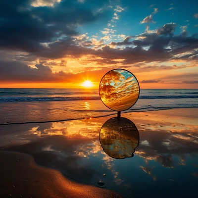 Photo During a vibrant sunset a mirror on the beach r