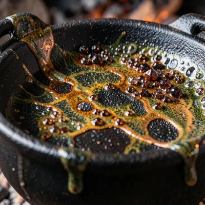 Black ceramic cauldron with drip glaze resembling bubbling potion