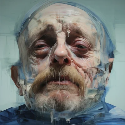 Painting portrait by Jenny Saville. papa smurf