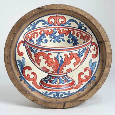 Scandinavian rosemaling illustration, a traditional ale bowl with curved ornamen