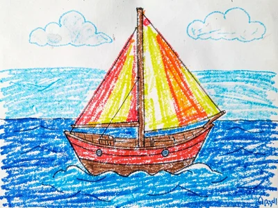Sailboat with big sail on water