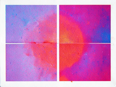 Misregistered risograph, identical pattern printed twice with 3mm offset, red an
