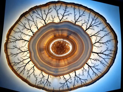 Dendritic agate, manganese oxide dendrites branching across translucent white ch